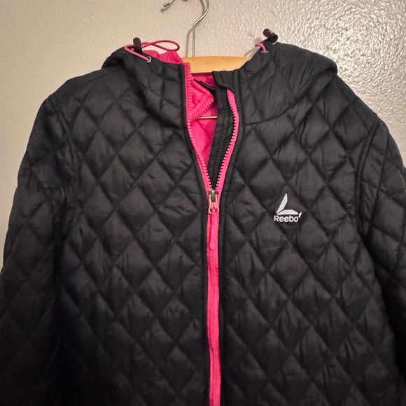 Reebok Black and Pink Quilted Hooded Jacket - Picture 1 of 12